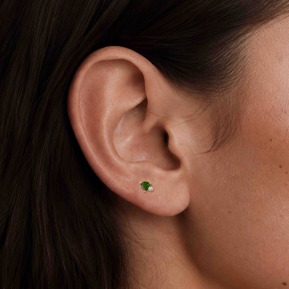 14K Solid Yellow Gold Tsavorite Flat Back Stud & Solid Gold Post