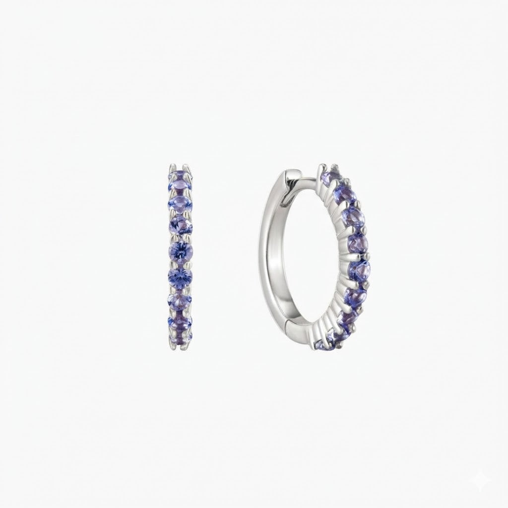 14K White Gold December Tanzanite Birthstone Clicker Hoop