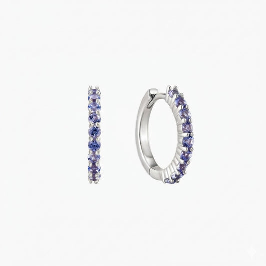14K White Gold December Tanzanite Birthstone Clicker Hoop