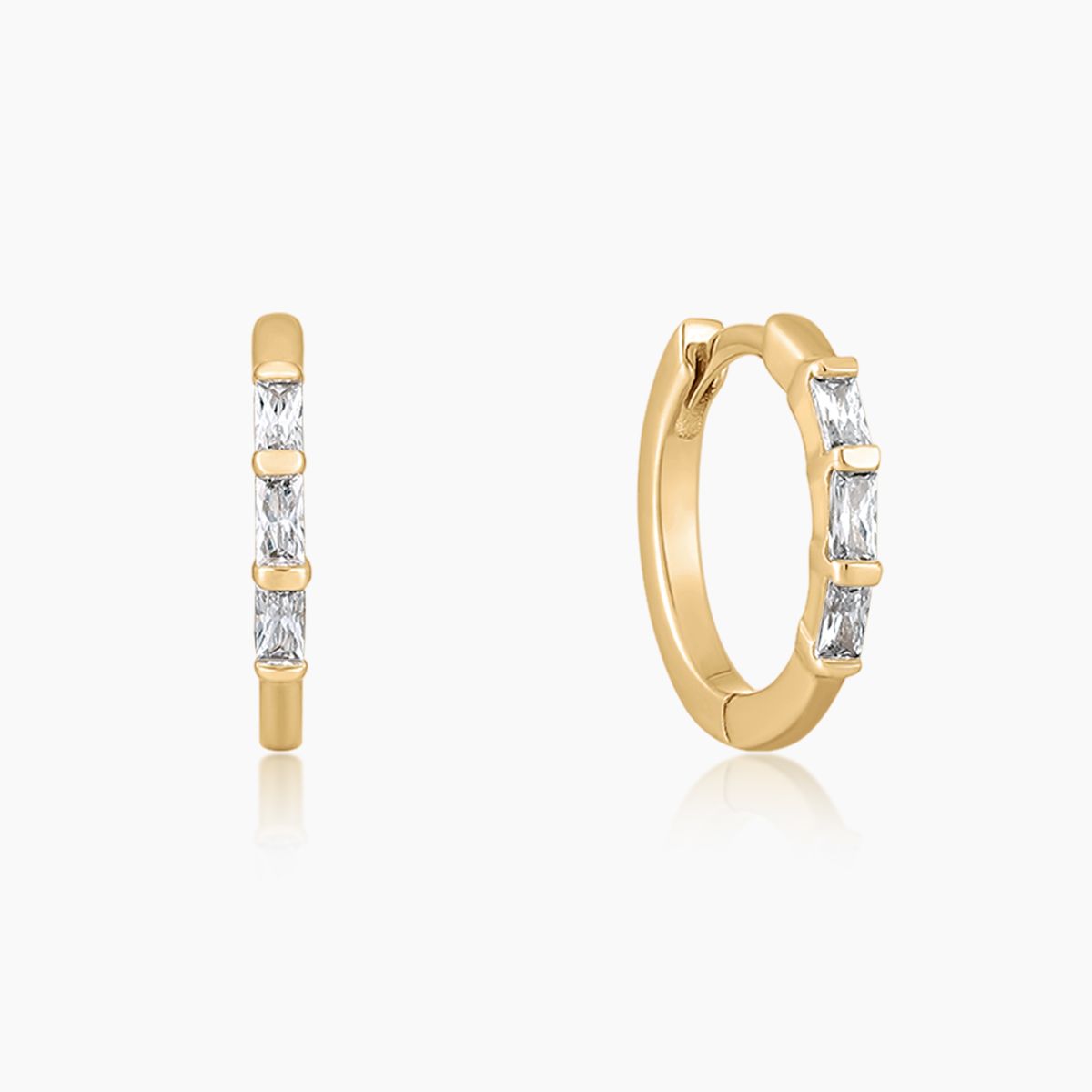 14K Yellow Gold Baguette Cut Clicker Hoop