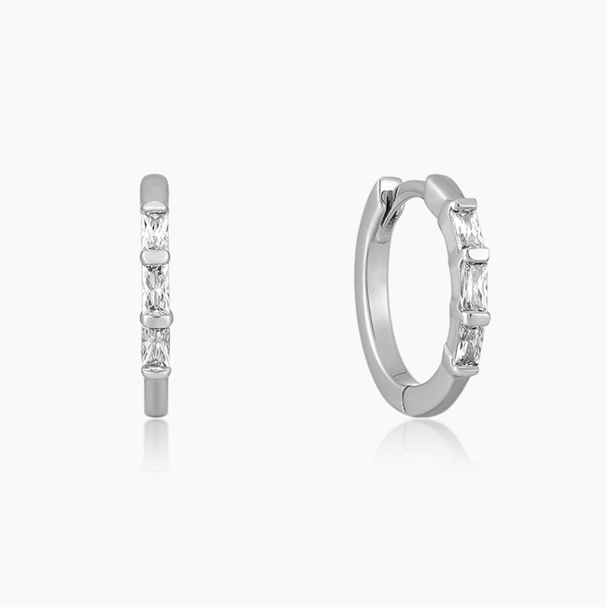 14K White Gold Baguette Cut Clicker Hoop