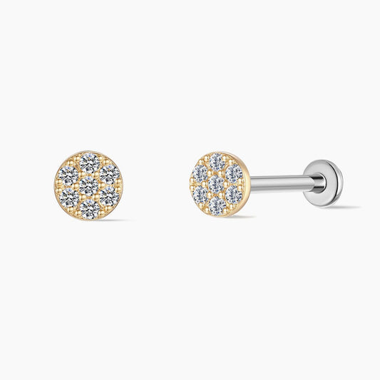14K Yellow Gold Round Pavé Flat Back Stud & Titanium Post