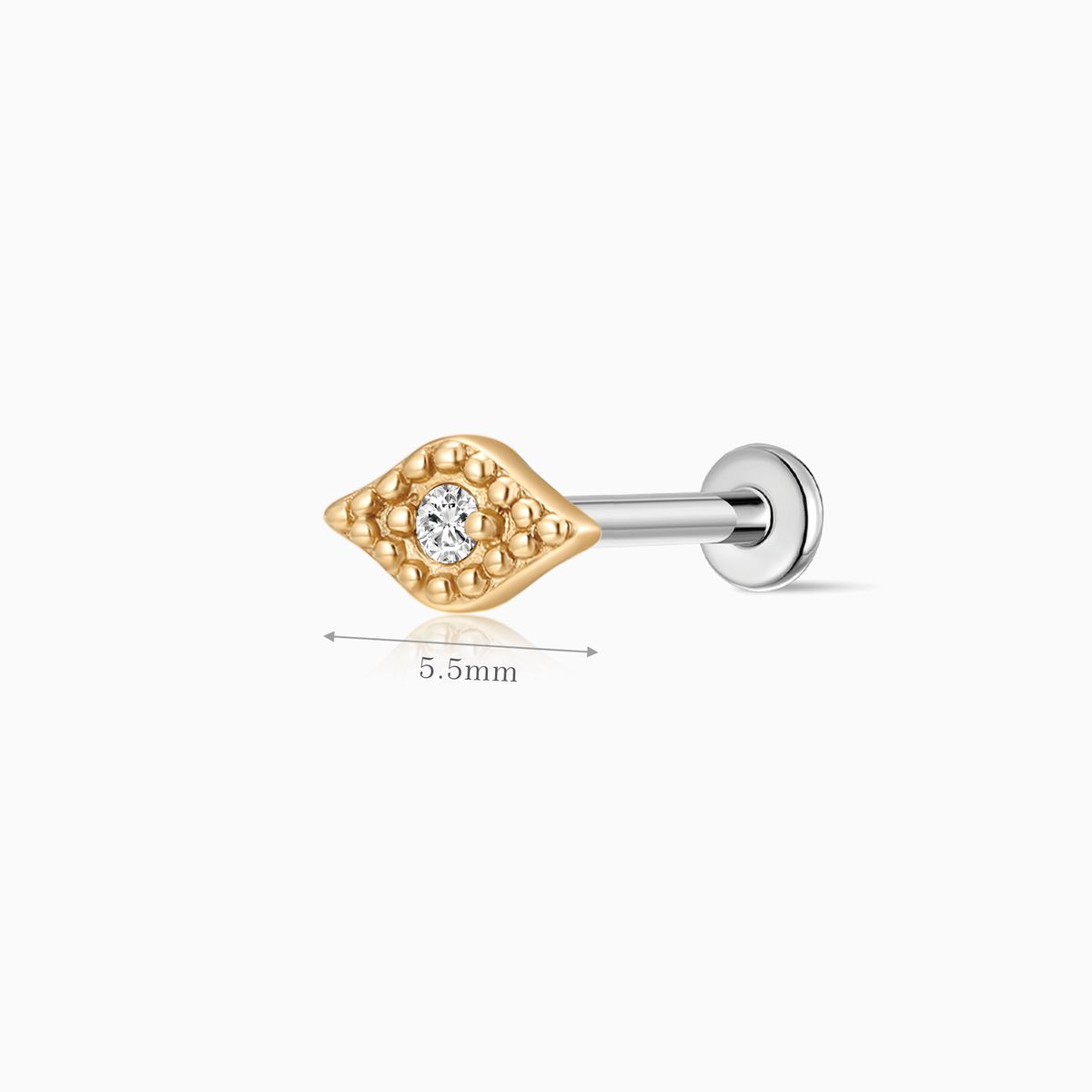 14K Solid Yellow Gold Textured Eye Flat Back Stud & Titanium Post