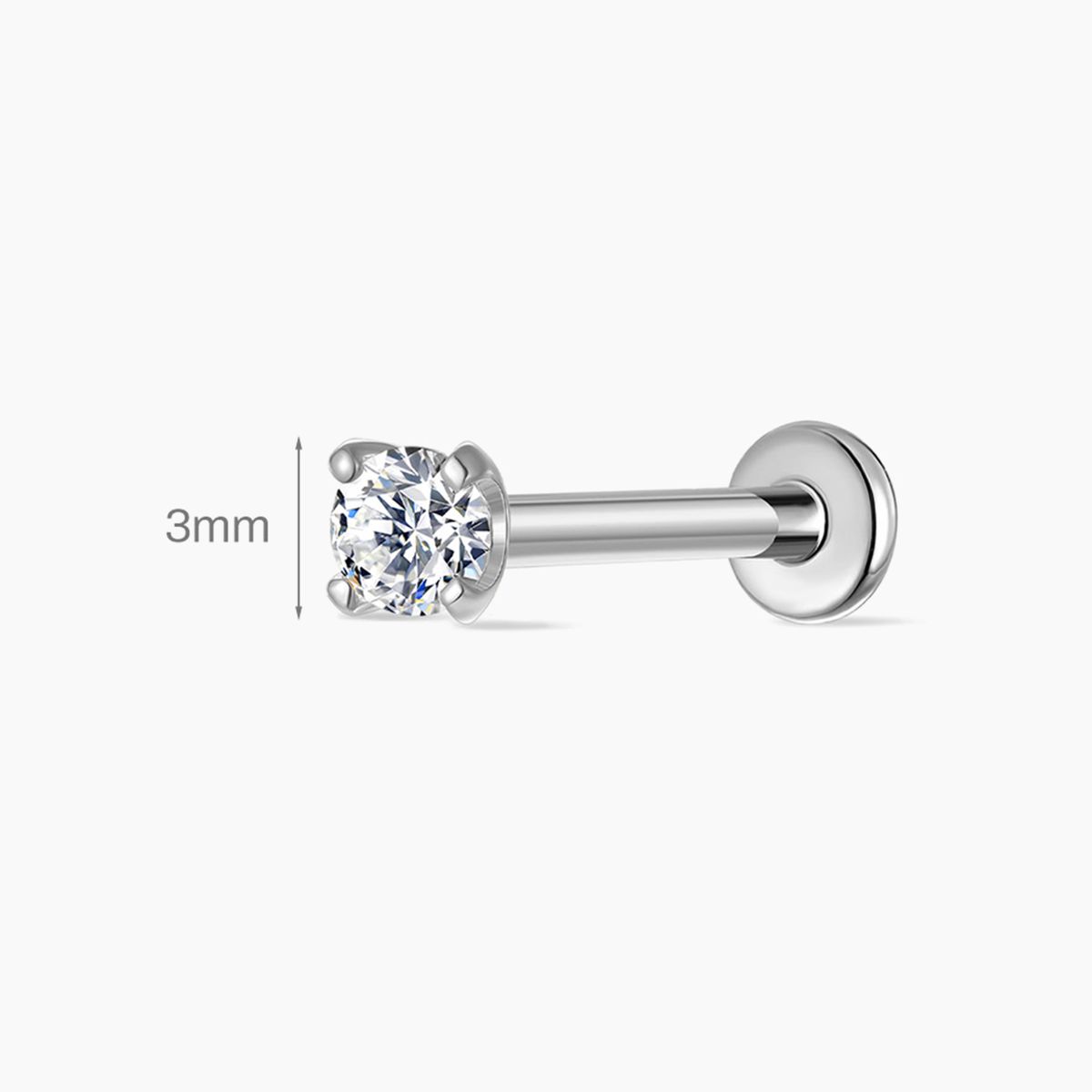 14K Solid White Gold Classic 4-Prong Setting Flat Back Stud & Titanium Post