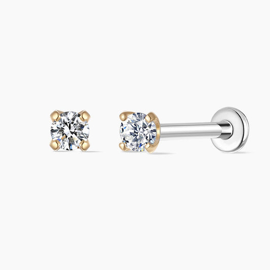 14K Solid Yellow Gold Classic 4-Prong Setting Flat Back Stud & Titanium Post