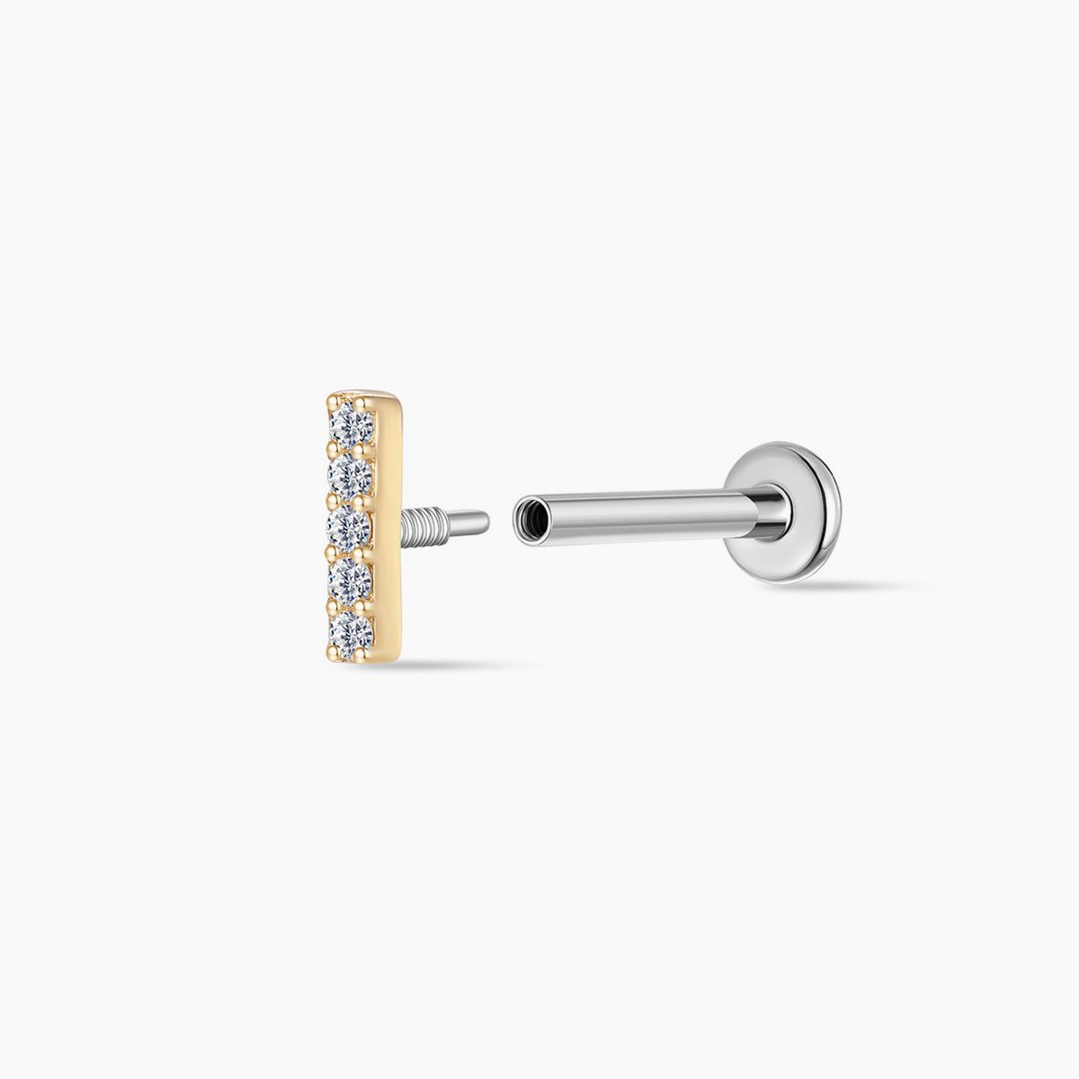 Aunyra- 14K Solid Yellow Gold Vertical Pavé Bar Flat Back Stud & Titanium Post