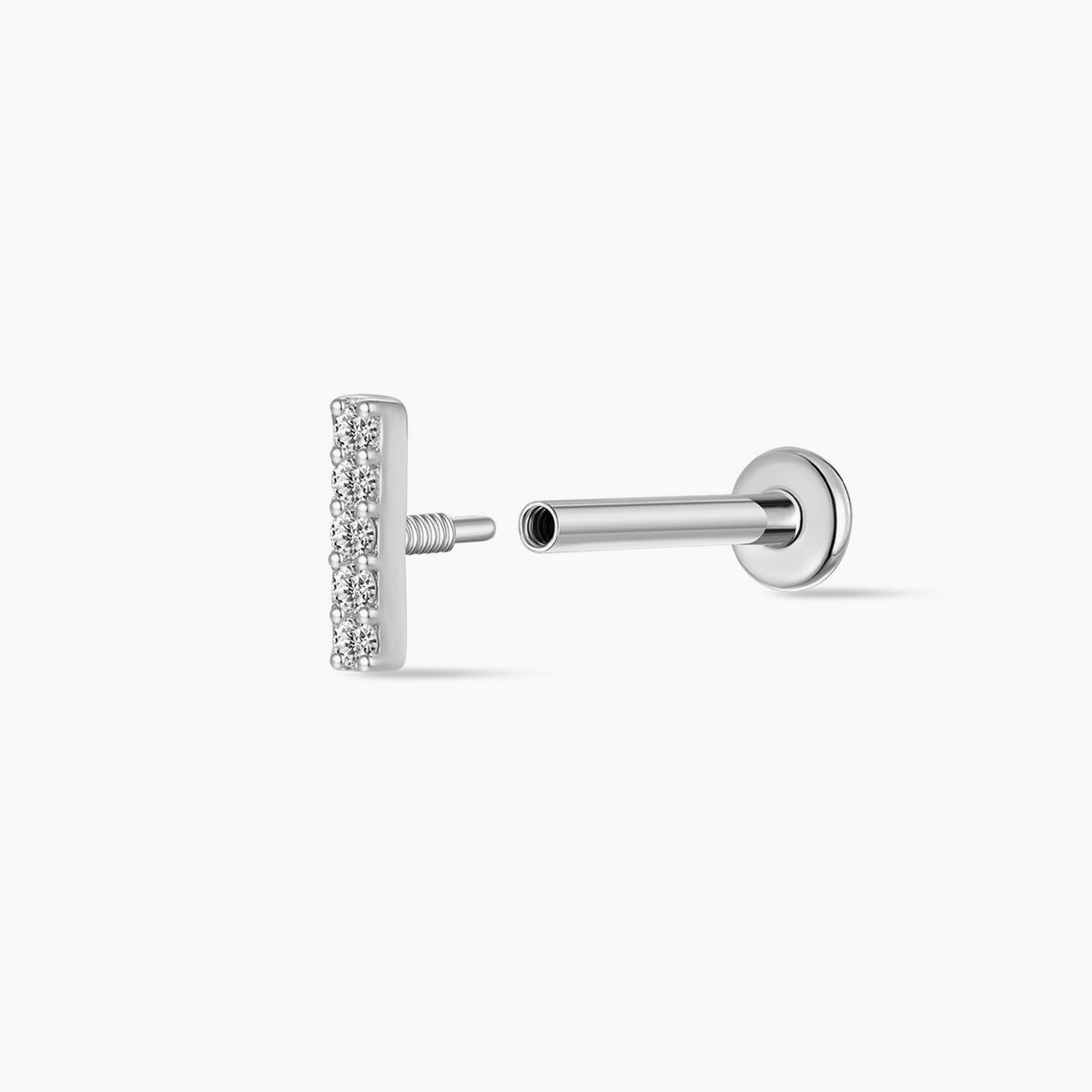 Aunyra- 14K Solid White Gold Vertical Pavé Bar Flat Back Stud & Titanium Post