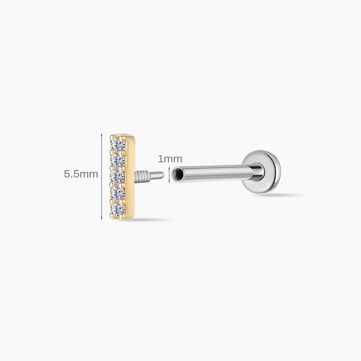 Aunyra- 14K Solid Yellow Gold Vertical Pavé Bar Flat Back Stud & Titanium Post