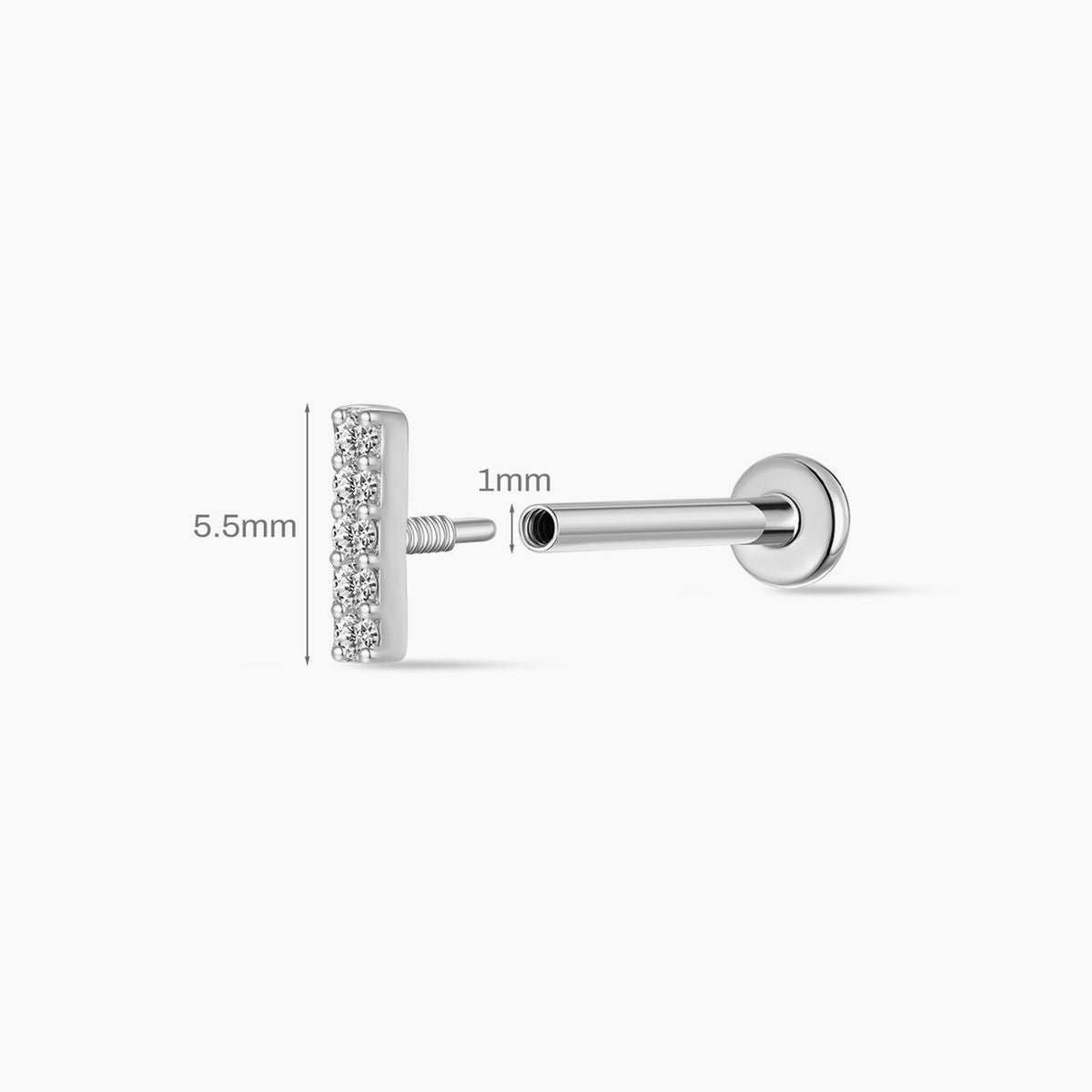 Aunyra- 14K Solid White Gold Vertical Pavé Bar Flat Back Stud & Titanium Post