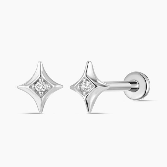 14K Solid White Gold Star Flat Back Stud Piercing & Titanium Post