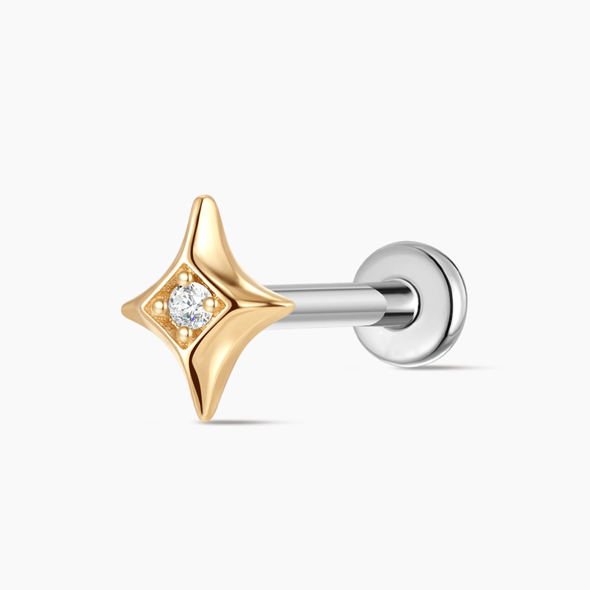14K Solid Yellow Gold Star Flat Back Stud Piercing & Titanium Post
