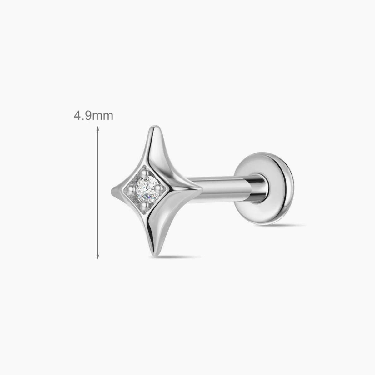 14K Solid White Gold Star Flat Back Stud Piercing & Titanium Post
