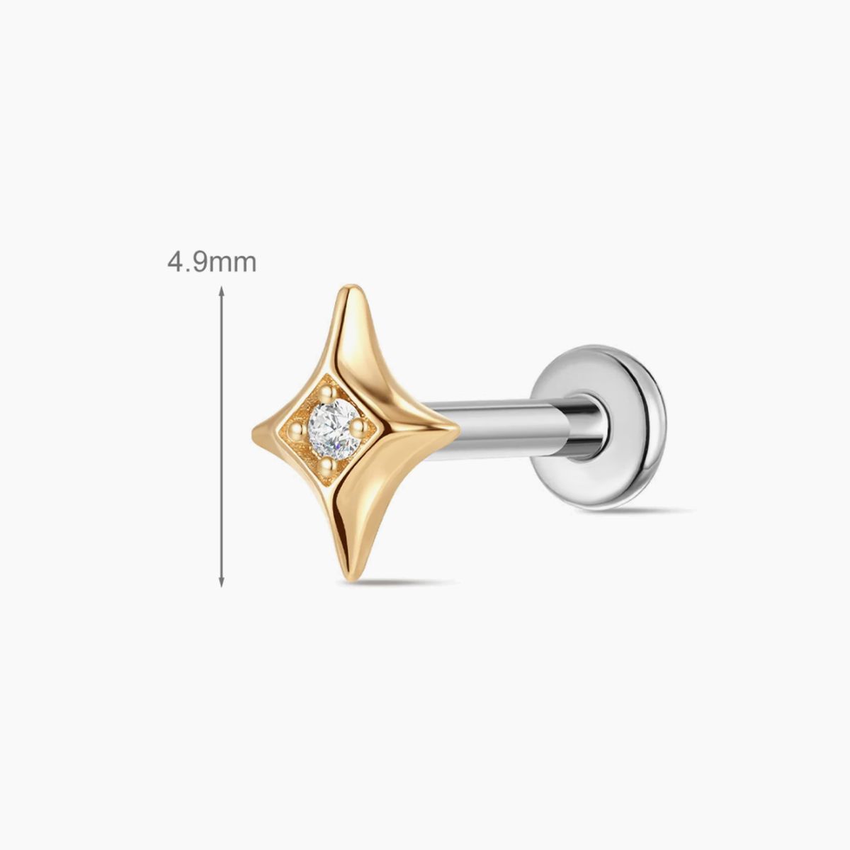 14K Solid Yellow Gold Star Flat Back Stud Piercing & Titanium Post