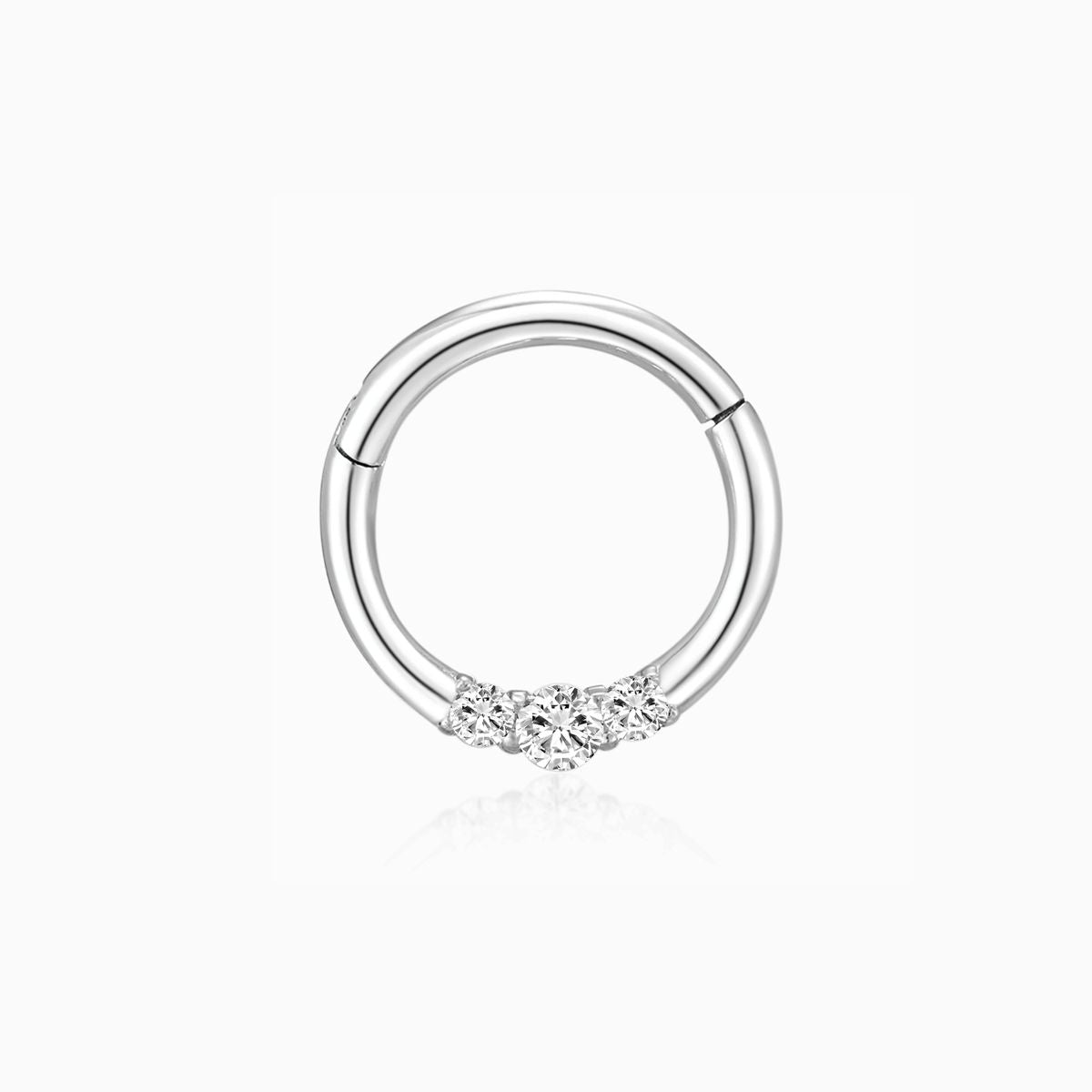 14K Solid White Gold 8mm Three-Stone Clicker