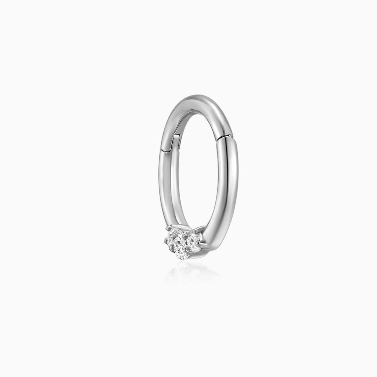 14K Solid White Gold 8mm Three-Stone Clicker