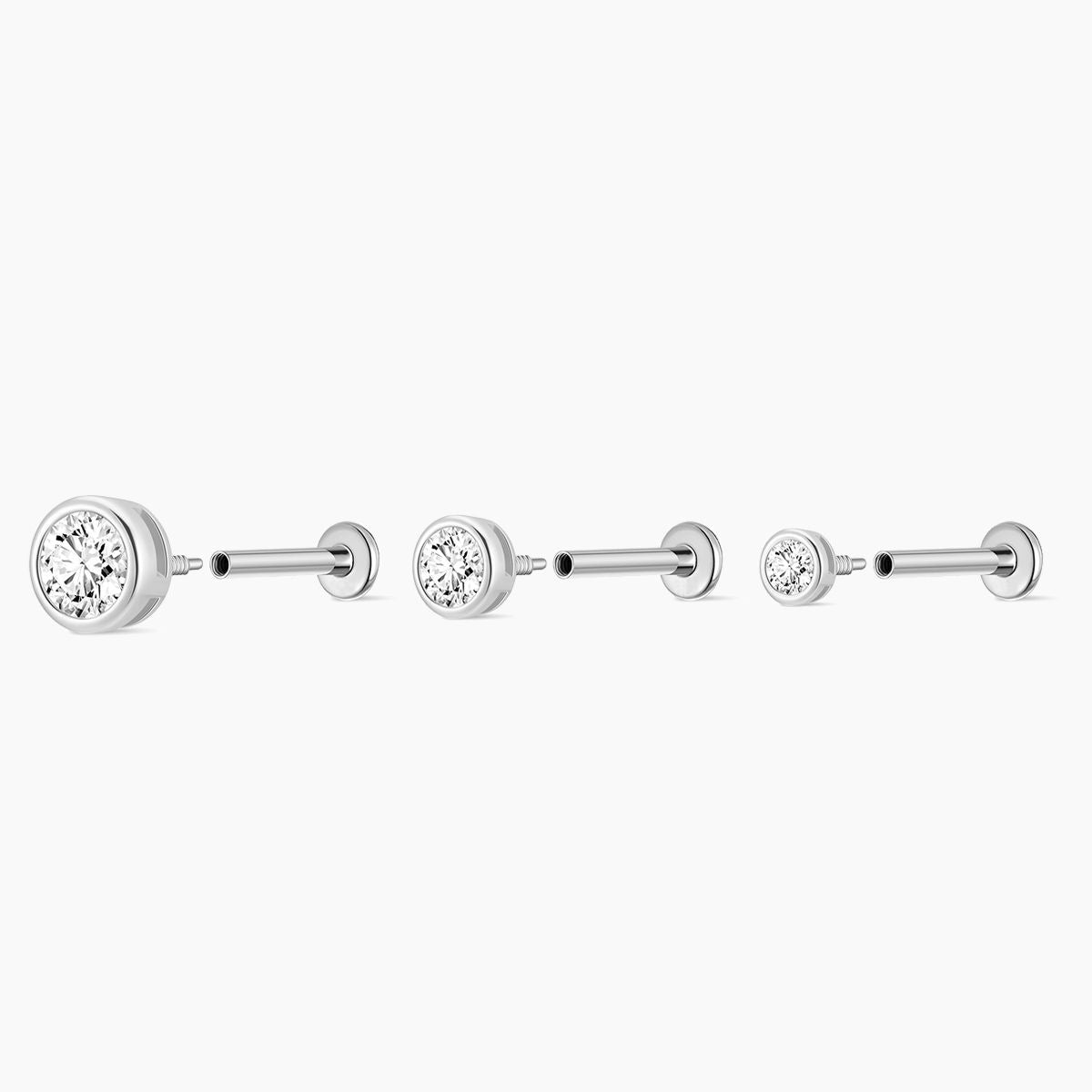 14K Solid White Gold Bezel Stud Flatback Piercing & Titanium Post