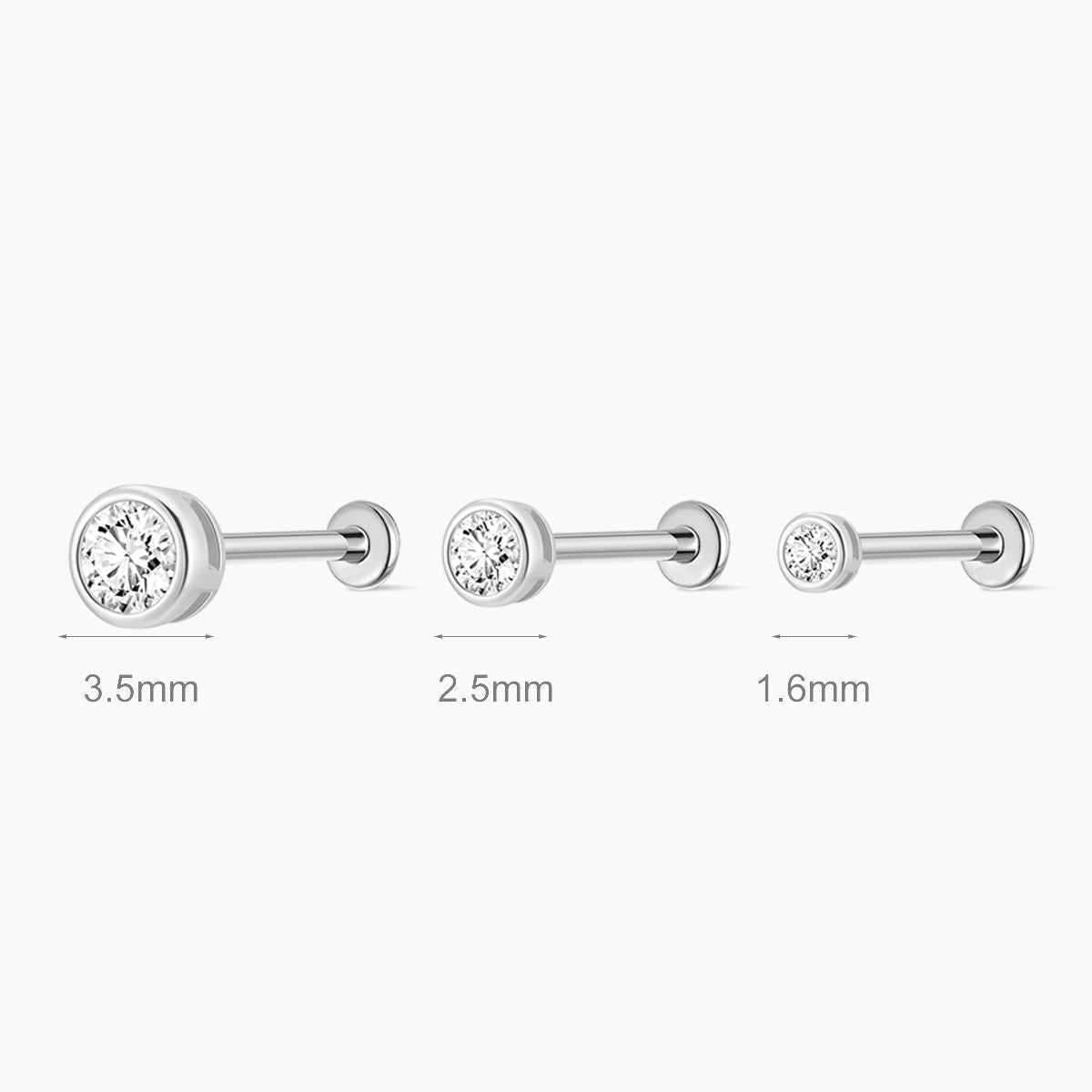 14K Solid White Gold Bezel Stud Flatback Piercing & Titanium Post