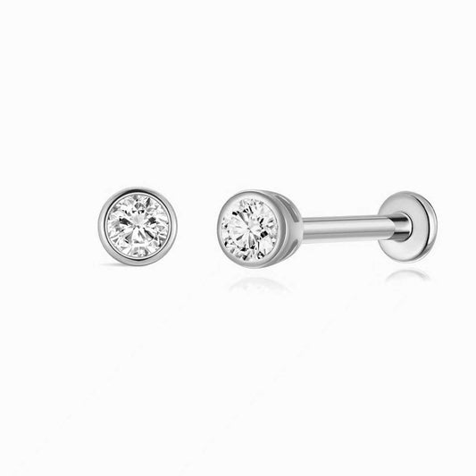 14K Solid White Gold Bezel Stud Flatback Piercing & Titanium Post