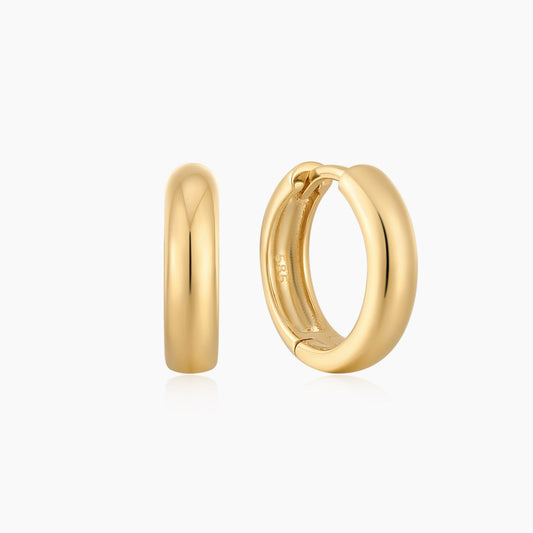 14K Solid Yellow Gold Classic 10mm Thick Huggie Hoop Earring