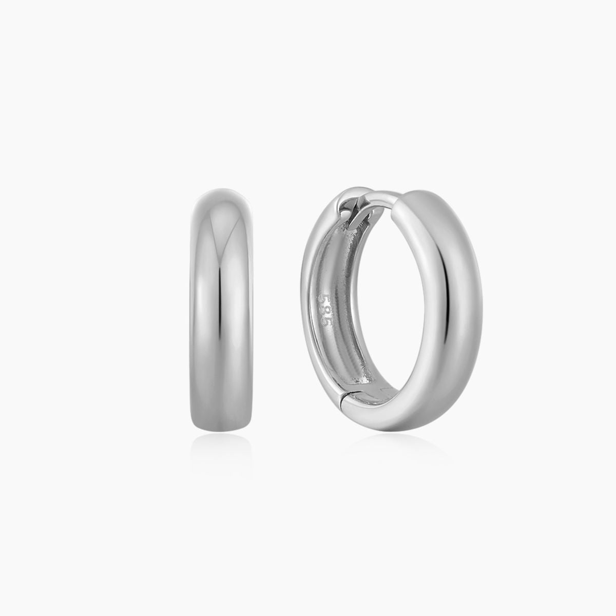 14K Solid White Gold Classic 10mm Thick Huggie Hoop Earring