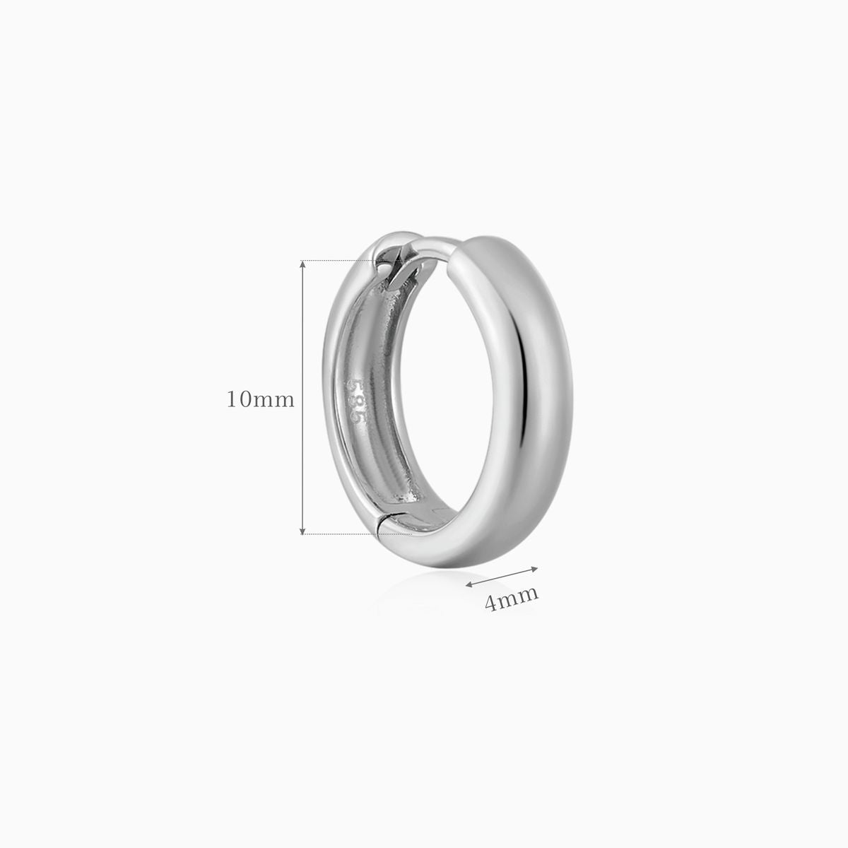 14K Solid White Gold Classic 10mm Thick Huggie Hoop Earring