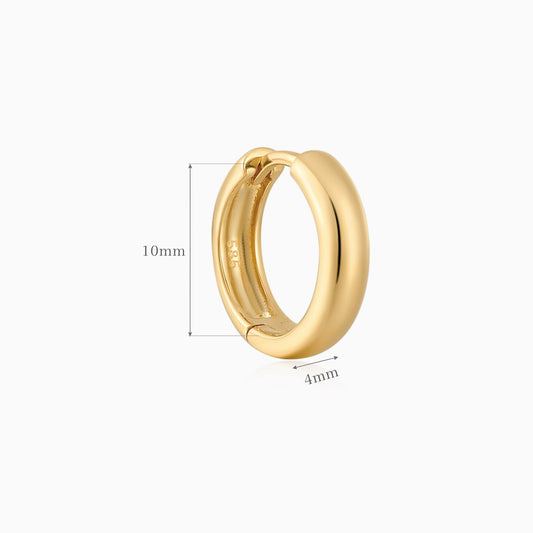 14K Solid Yellow Gold Classic 10mm Thick Huggie Hoop Earring