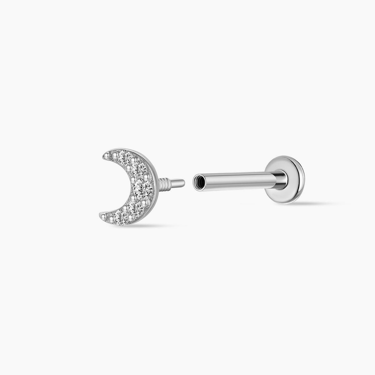 14K Solid White Gold Crescent Moon Flat Back Stud & Titanium Post