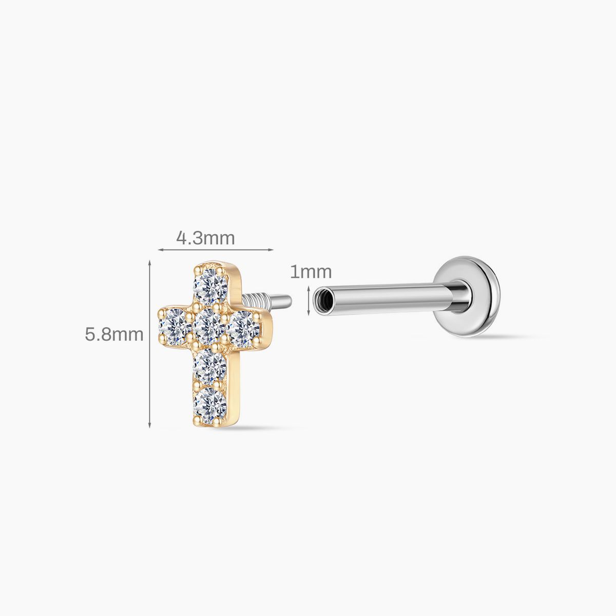 Aunyra- 14K Solid Yellow Gold Cross Flat-Back Stud & Titanium Post