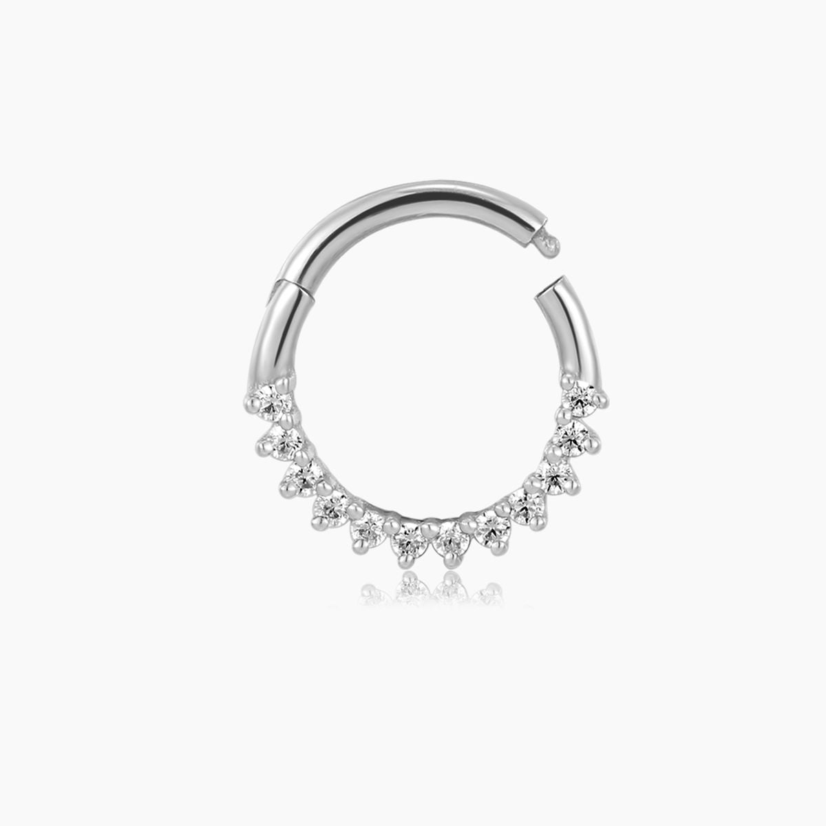 14K Solid White Gold Crown Pavé Clicker Hoop