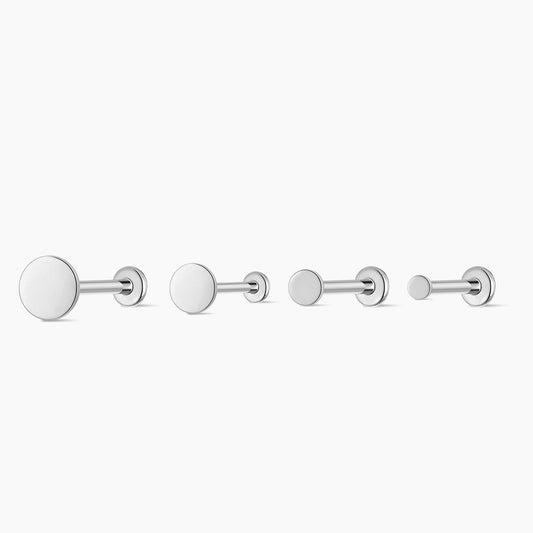 14K Solid White Gold Flat Disc Stud Flat Back Piercing & Titanium Post
