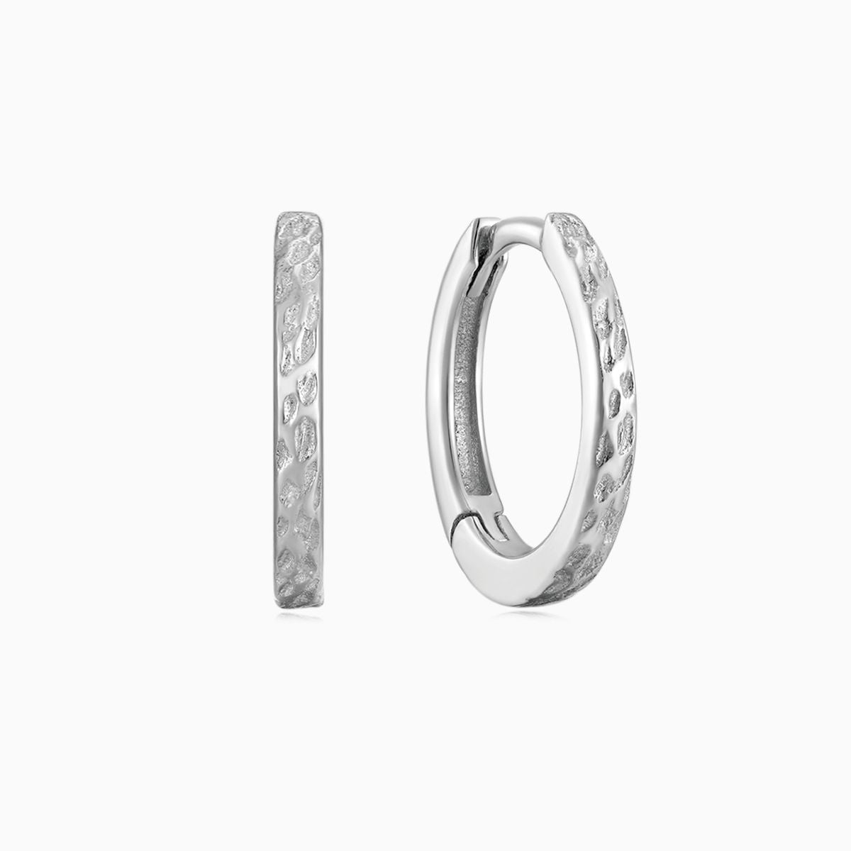 Aunyra- 14K Solid White Gold Hammered 8mm Huggie Hoop
