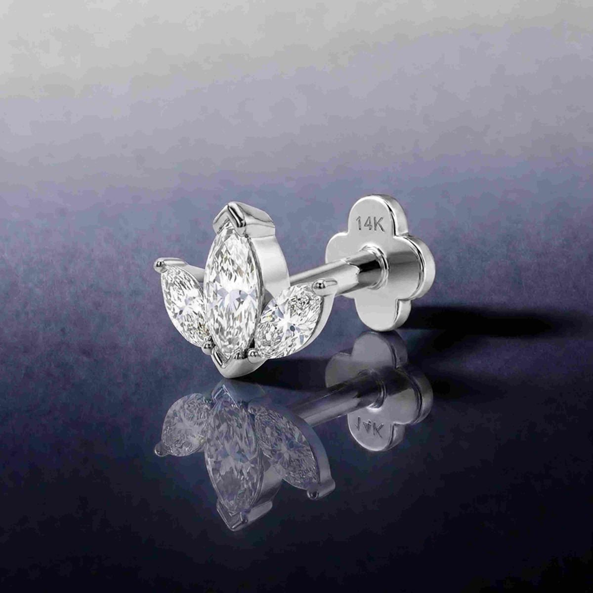 AERÉ™ 14K White Gold Marquise Cluster Flat Back Stud & Solid Gold Post - Photo 2 | AUNYRA