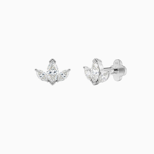 AERÉ™ 14K White Gold Marquise Cluster Flat Back Stud & Solid Gold Post | AUNYRA