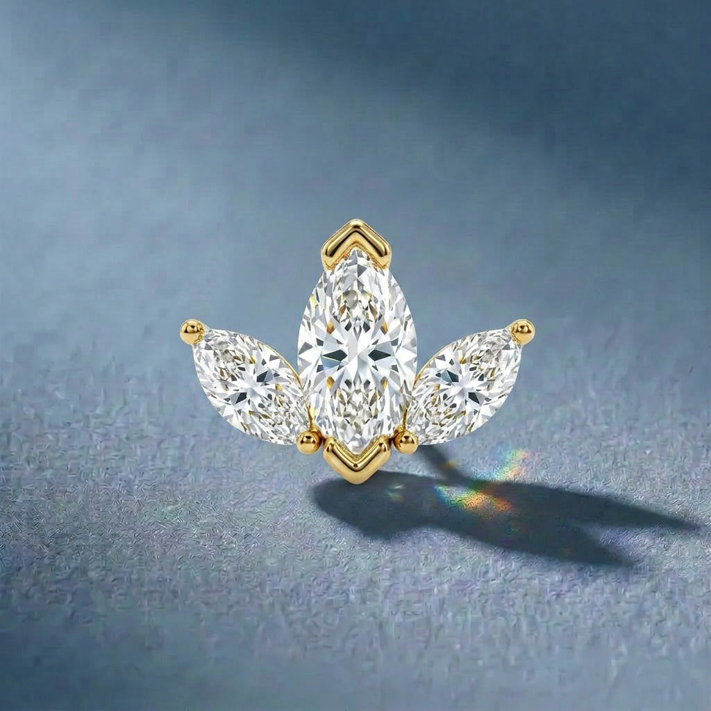 AERÉ™ 14K Solid Gold Marquise Cluster Flat Back Stud & Solid Gold Post - Photo 2 | AUNYRA