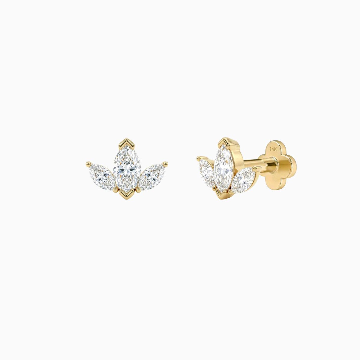 AERÉ™ 14K Solid Gold Marquise Cluster Flat Back Stud & Solid Gold Post | AUNYRA