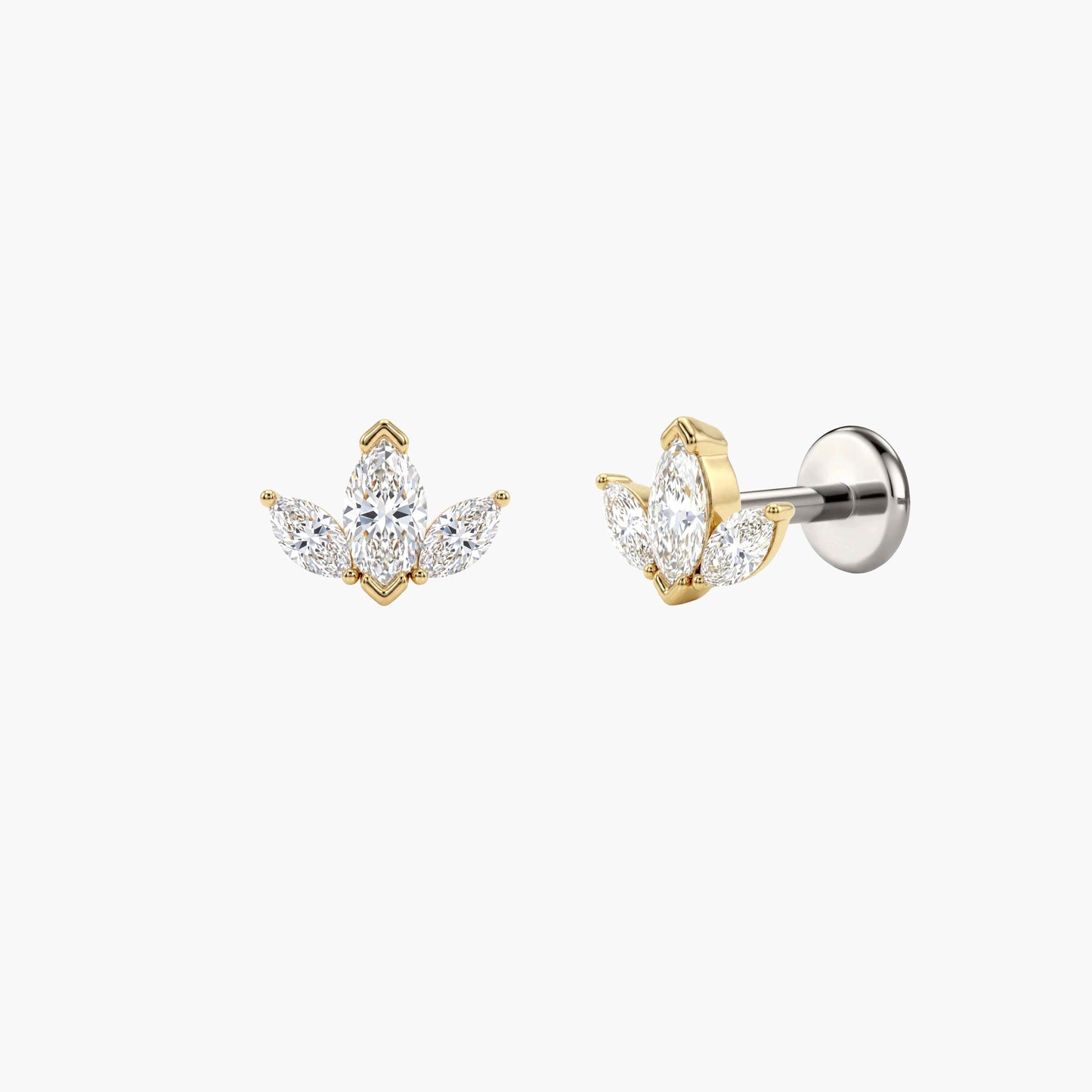 AERÉ™ 14K Solid Gold Marquise Cluster Flat Back Stud & Titanium Post
