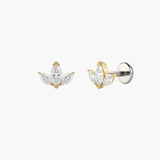 AERÉ™ 14K Solid Gold Marquise Cluster Flat Back Stud & Titanium Post