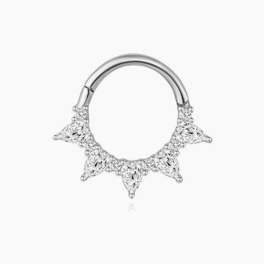 14K Solid White Gold Marquise Sunburst Clicker Hoop