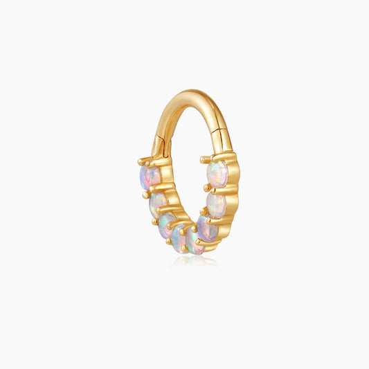 14K Solid Gold Opal Gemstone Huggie Hoop Earring