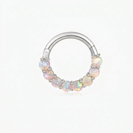 14K White Gold Opal Gemstone Huggie Hoop Earring