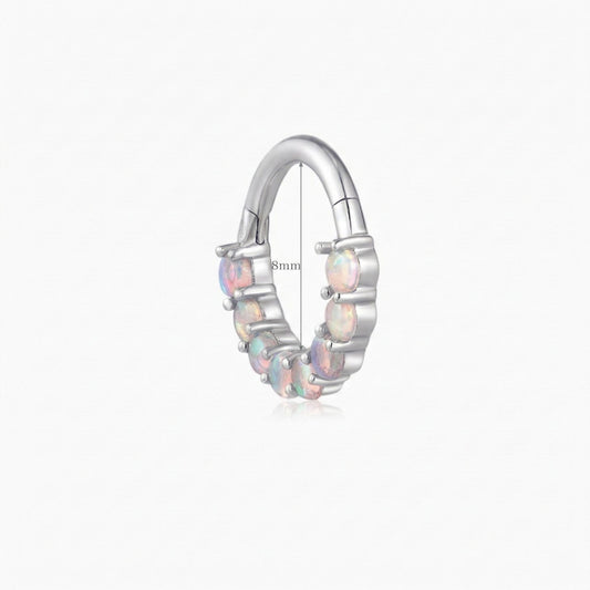 14K White Gold Opal Gemstone Huggie Hoop Earring
