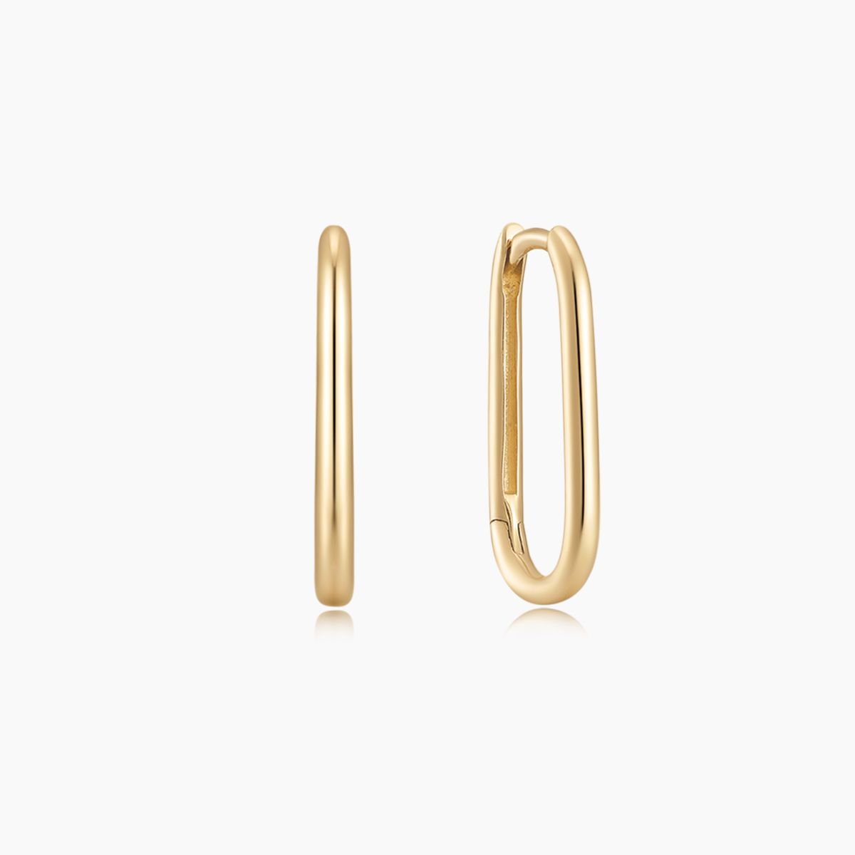14K Solid Yellow Gold Oval Hoop Earring