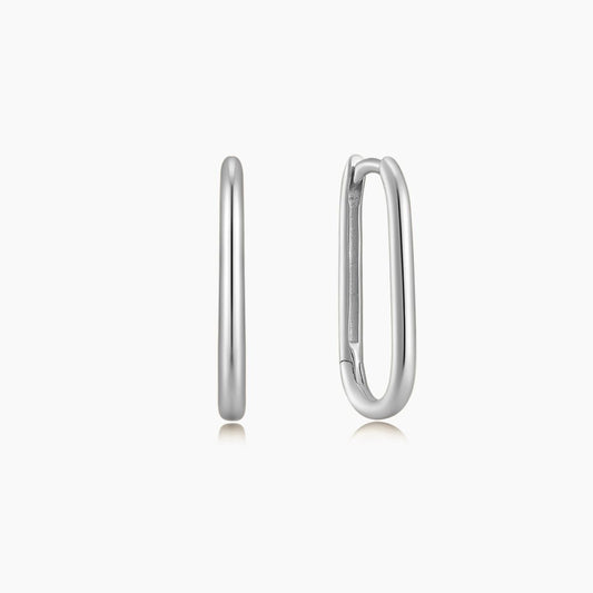 14K Solid White Gold Oval Hoop Earring