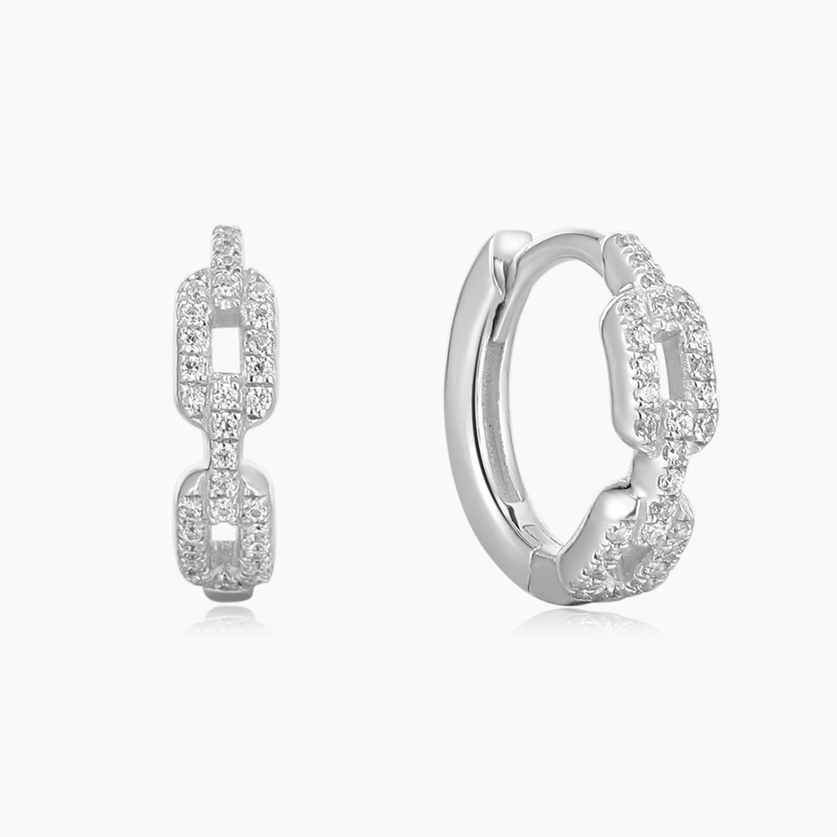 Aunyra- 14K Solid White Gold Pavé Chain-Link Huggie Hoop