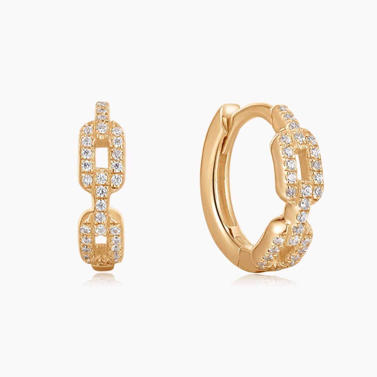 Aunyra- 14K Solid Yellow Gold Pavé Chain-Link Huggie Hoop