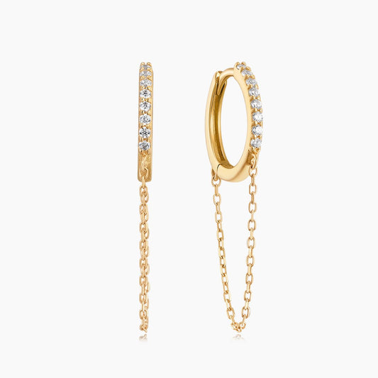 14K Solid Yellow Gold Pavé Chain-Linked Hoop Earring