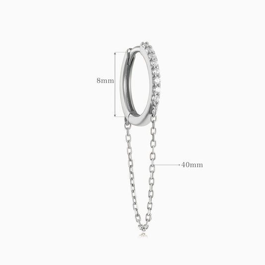 Pendiente de aro con cadena pavé de oro blanco macizo de 14 quilates