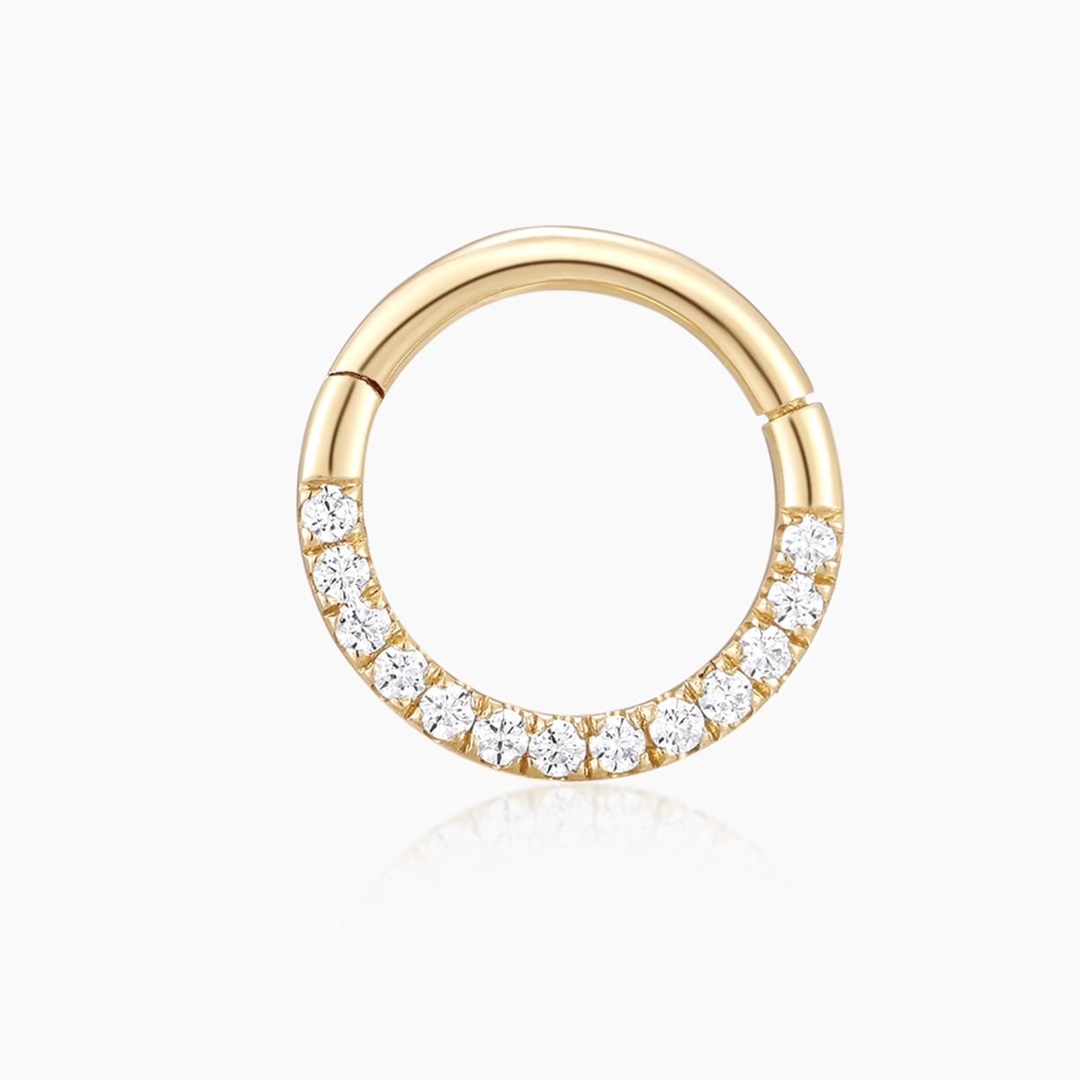 14K Solid Yellow Gold Pavé Clicker Flatback Piercing Hoop
