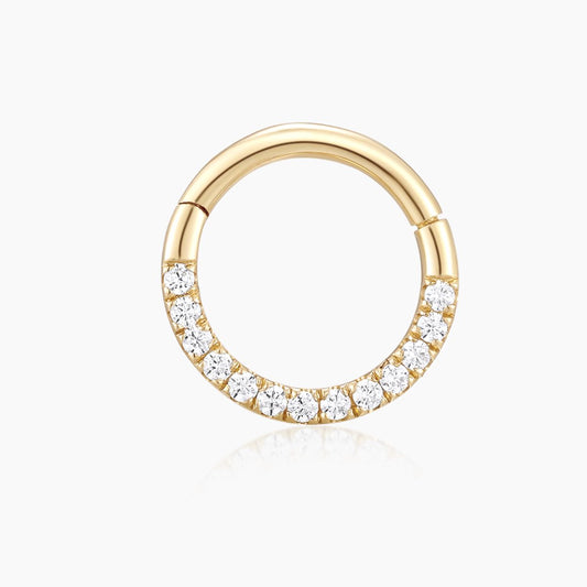 14K Solid Yellow Gold Pavé Clicker Flatback Piercing Hoop