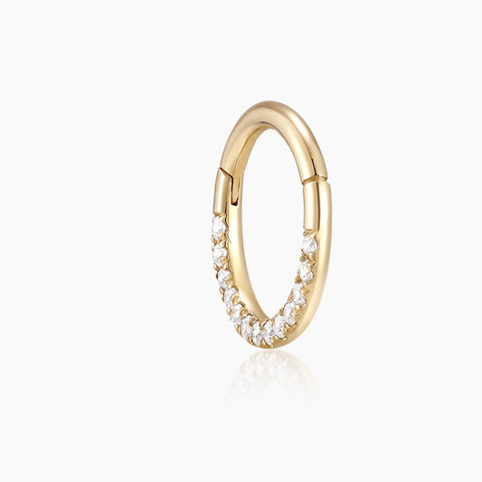 14K Solid Yellow Gold Pavé Clicker Flatback Piercing Hoop